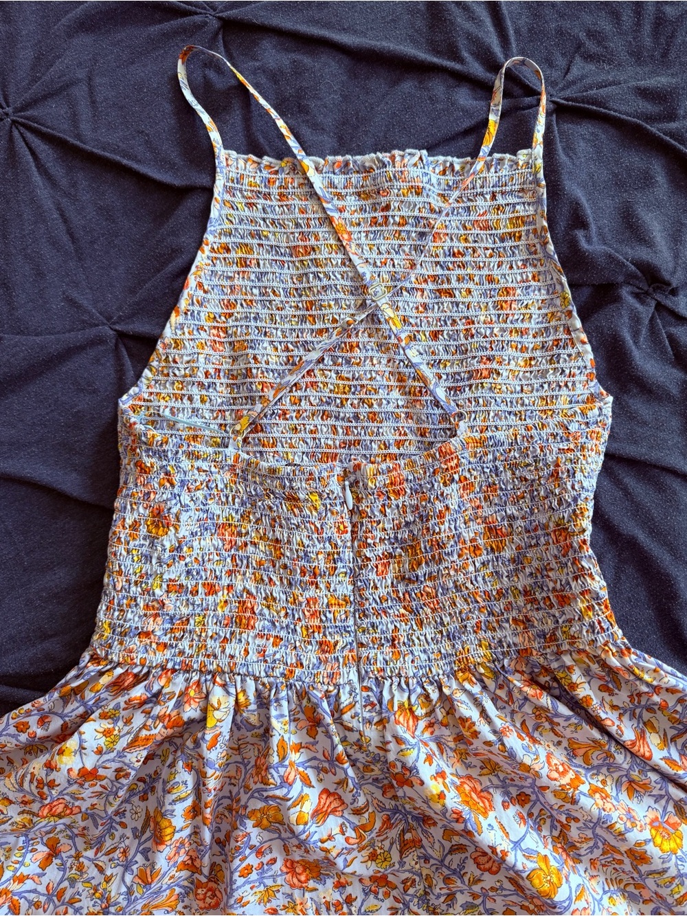J. Crew Floral Smocked Midi Dress in Light Blue and Orange - Picture 2 of 8